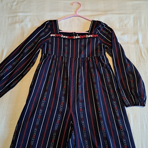 Janie and Jack girls size 12 wide leg jumpsuit, navy with heart design - Picture 4 of 8